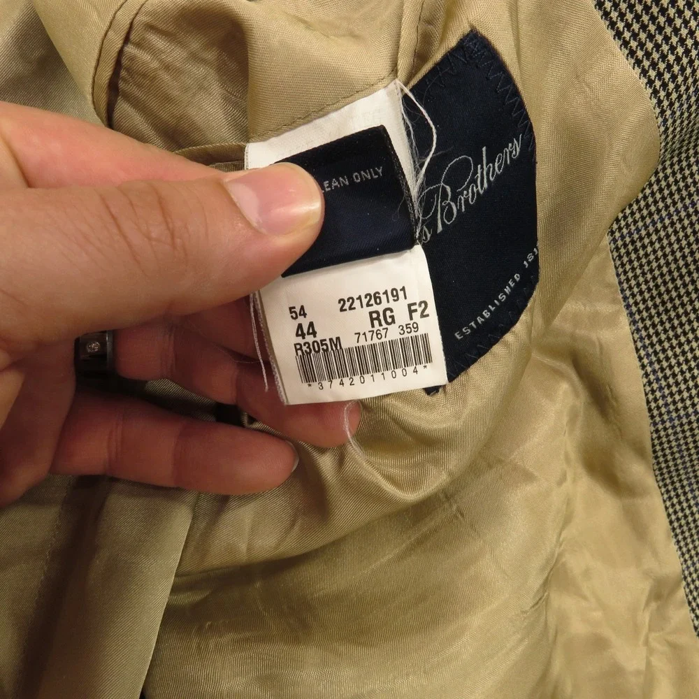 Brooks Brothers 44R Wool Cashmere Houndstooth Sport Coat Blazer Beige Check Mens